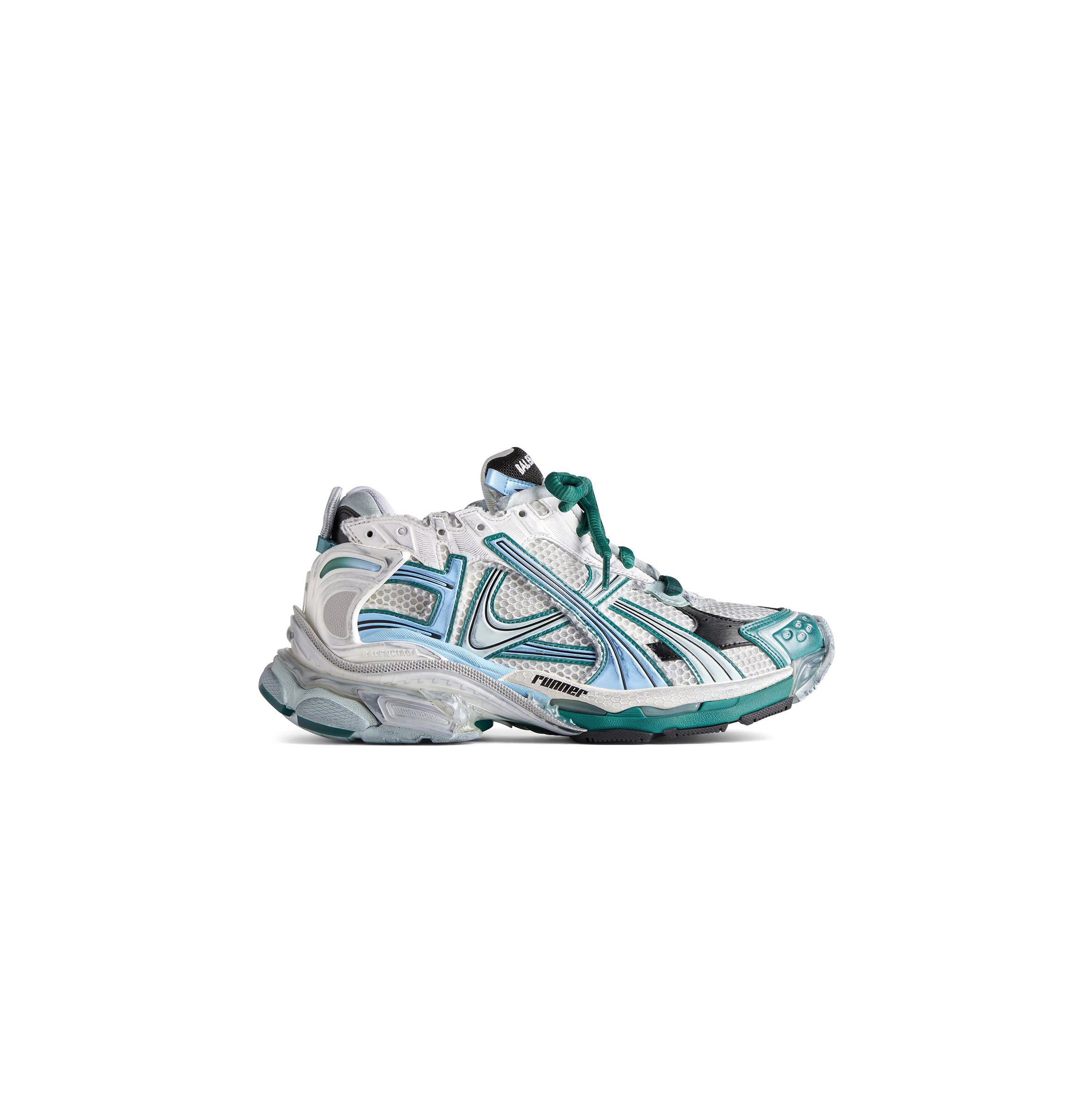 Ba*len*cia*ga women''s runner sneaker in white green blue 772767w3rmu9034